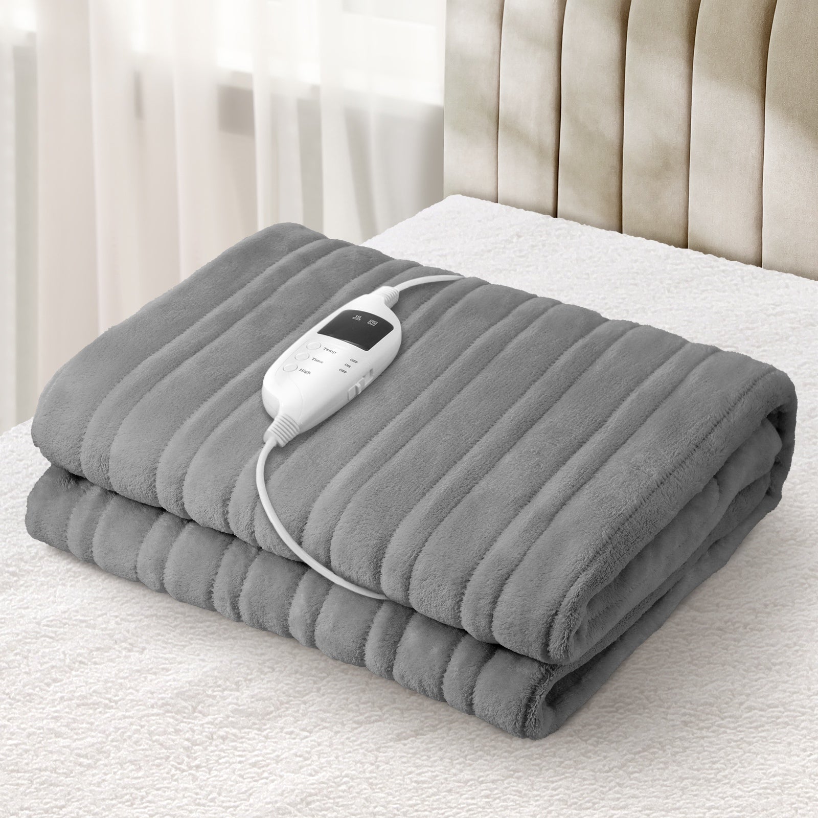 Bedra Electric Heated Throw Rug Washable Blanket Snuggle Flannel Winter Silver - Sunyee