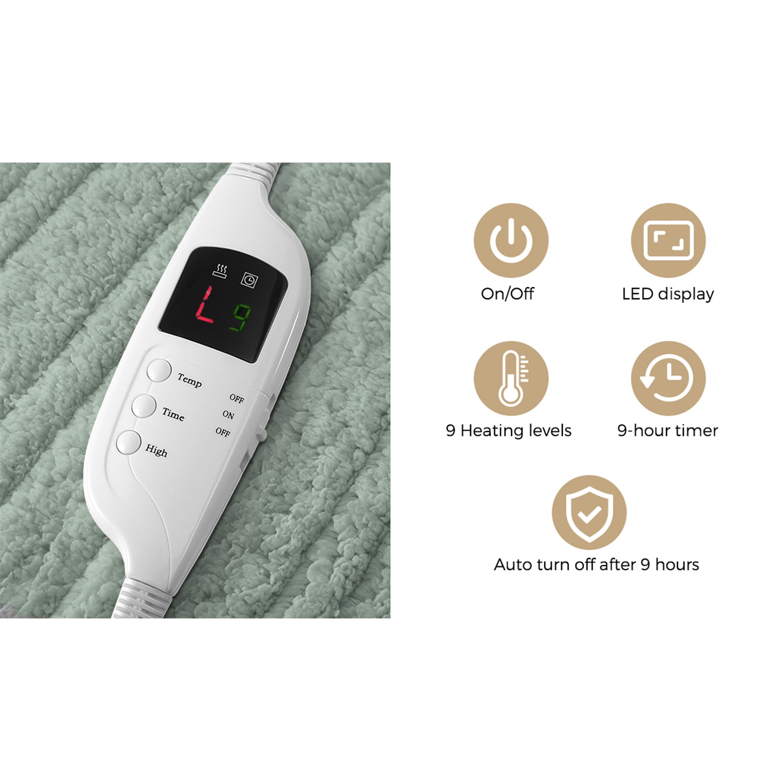 Bedra Electric Heated Blanket Washable Throw Rug Sherpa Coral Fleece Green - Sunyee