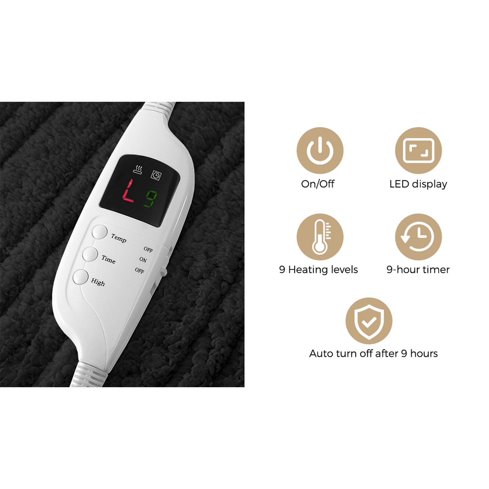 Bedra Electric Heated Blanket Washable Throw Rug Sherpa Coral Fleece Charcoal - Sunyee