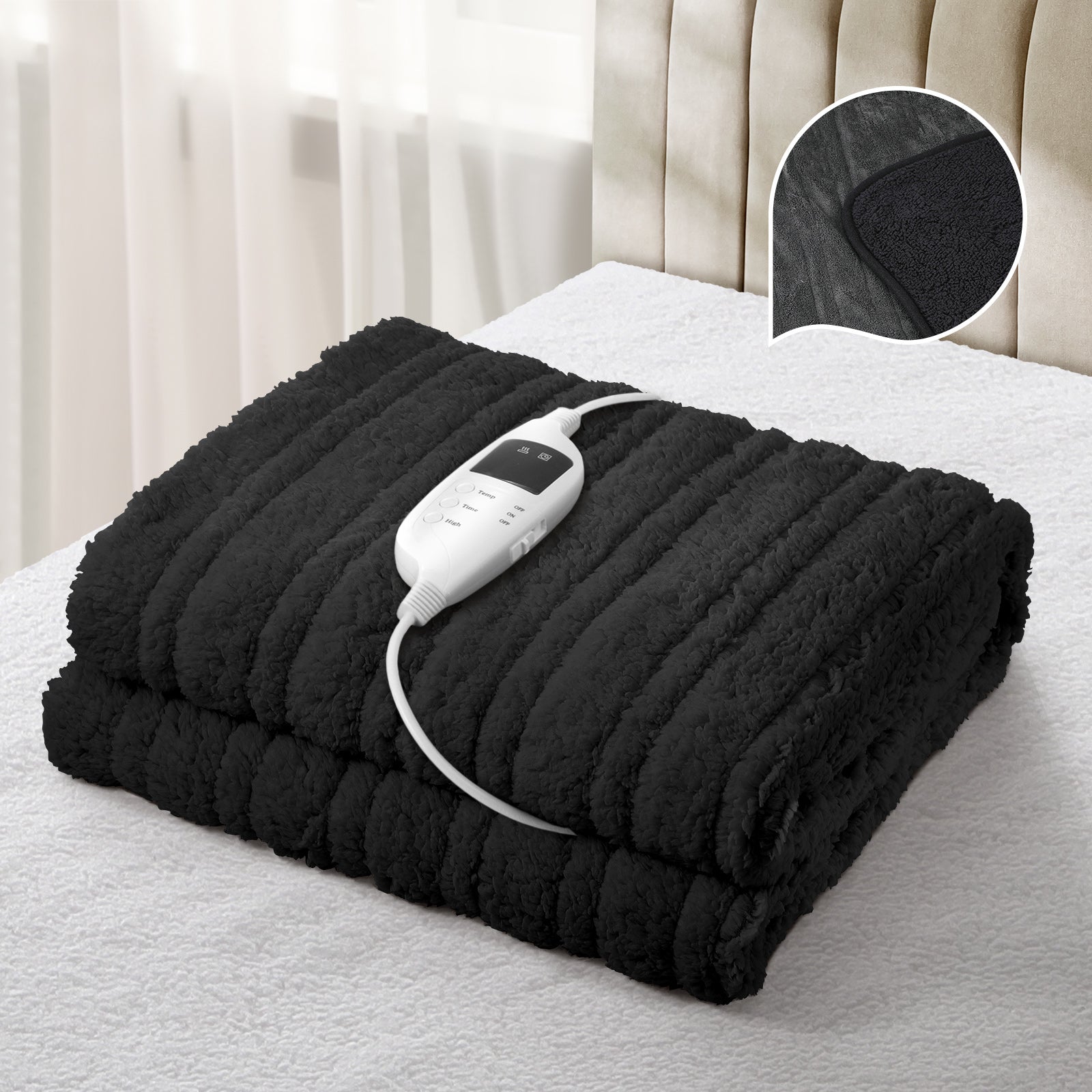 Bedra Electric Heated Blanket Washable Throw Rug Sherpa Coral Fleece Charcoal - Sunyee