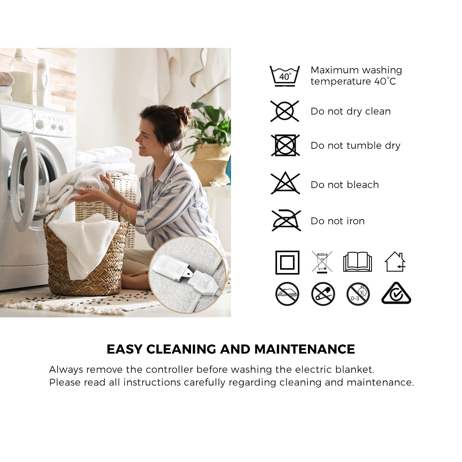 Bedra Electric Blanket Washable Fleece Heated Fully Fitted Winter Pad Double - Sunyee