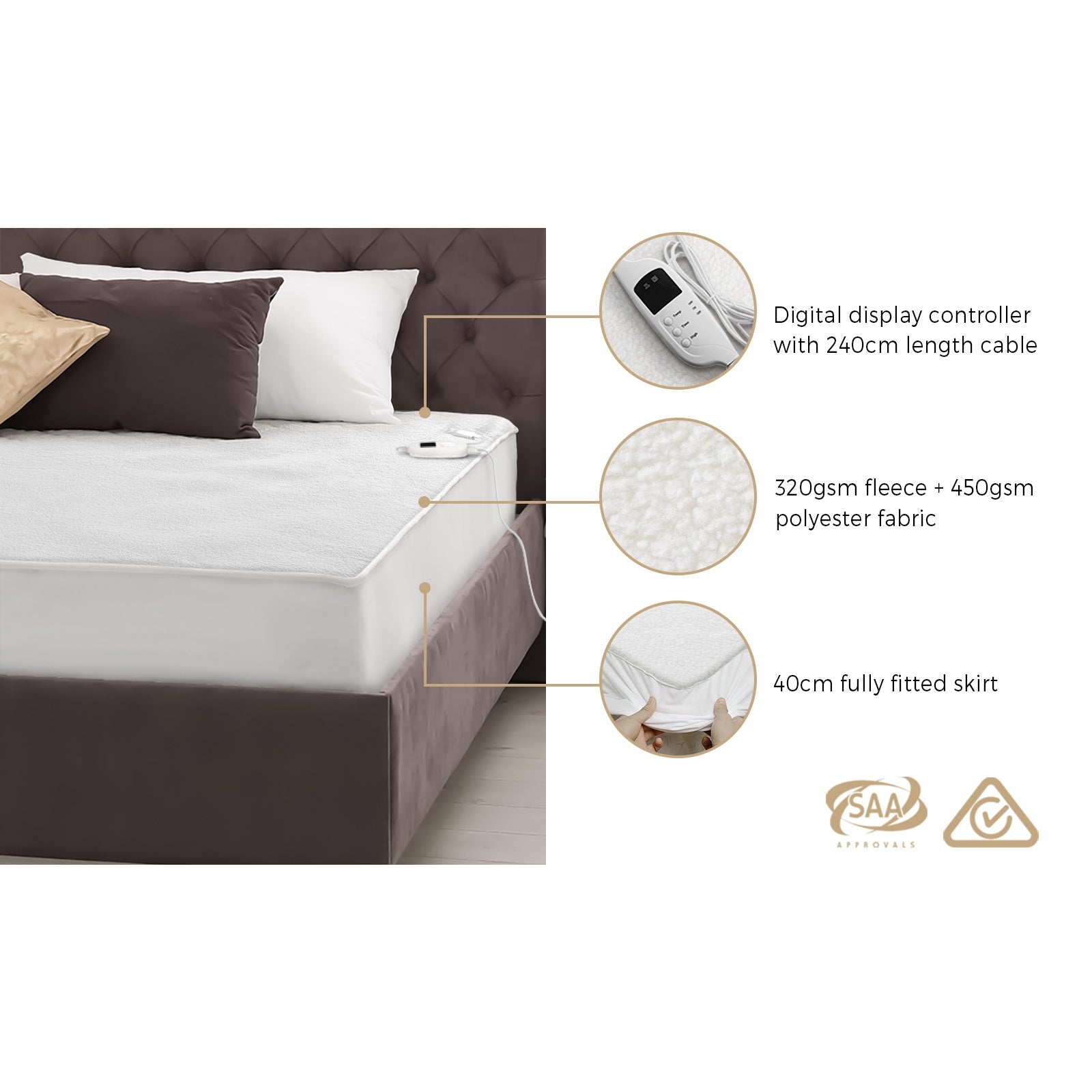 Bedra Electric Blanket Fully Fitted Fleece Heated Winter Underlay All Size - Sunyee