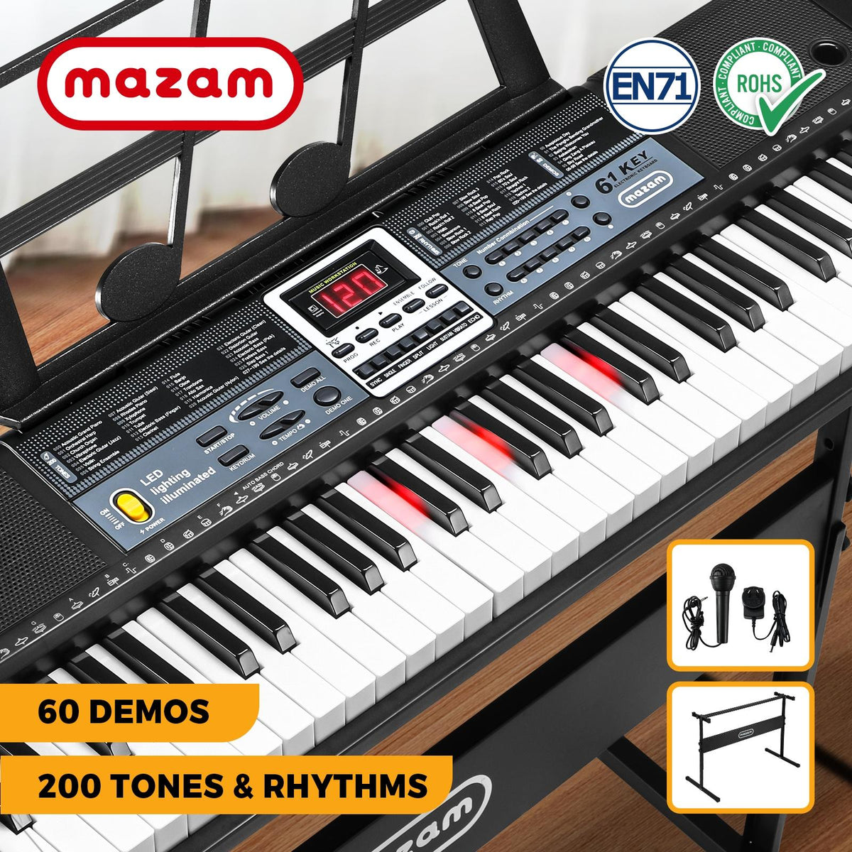 Mazam 61 Keys Electronic Piano Keyboard Electric Keyboards Musical Kids Toy Gift - Sunyee