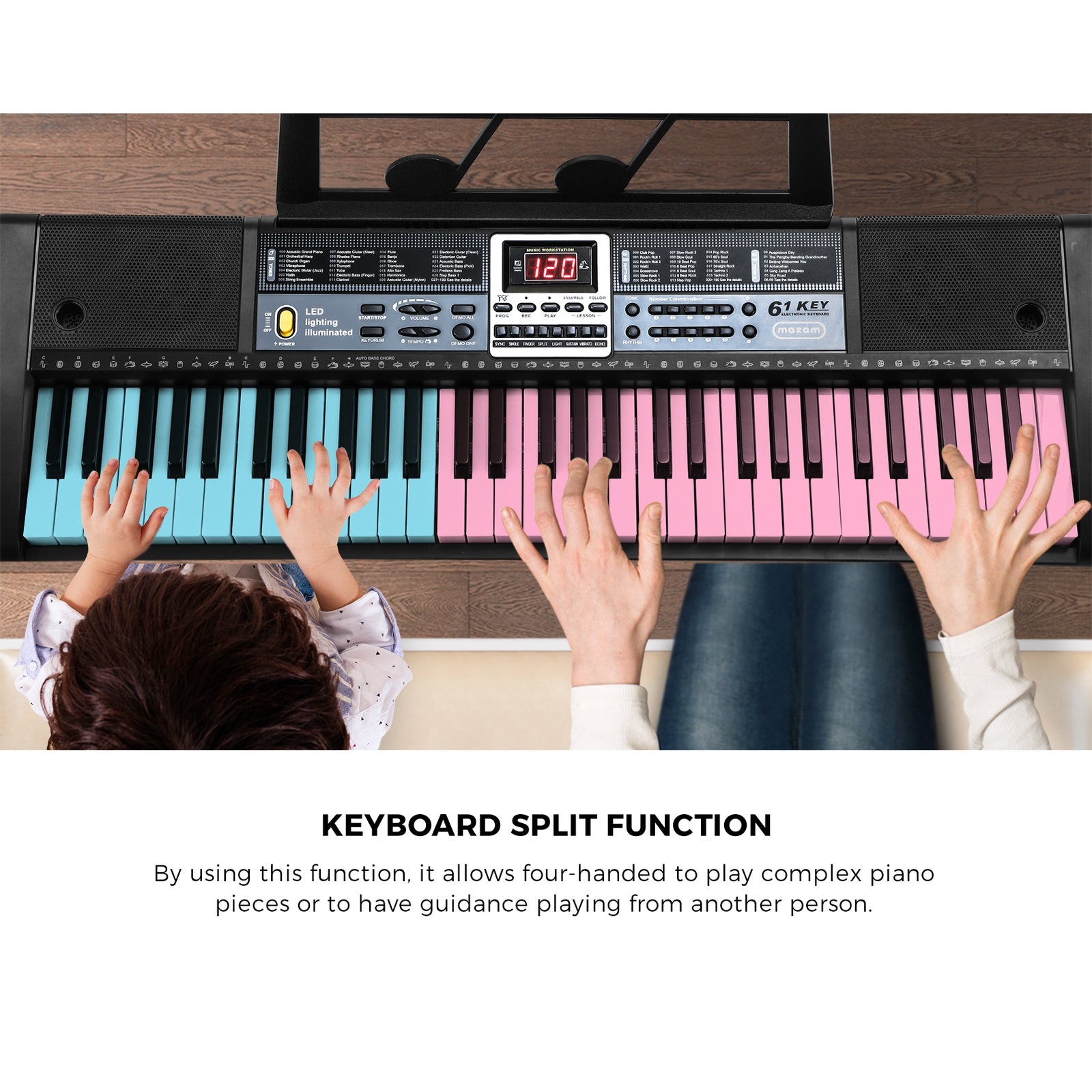 Mazam 61 Keys Electronic Piano Keyboard Lighted Electric Keyboards Holder Stand - Sunyee