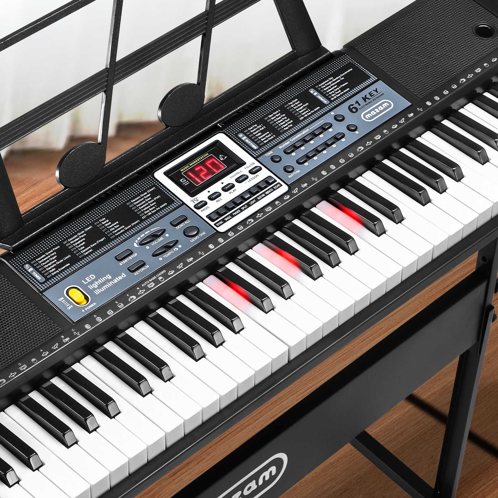 Mazam 61 Keys Electronic Piano Keyboard Lighted Electric Keyboards Holder Stand - Sunyee