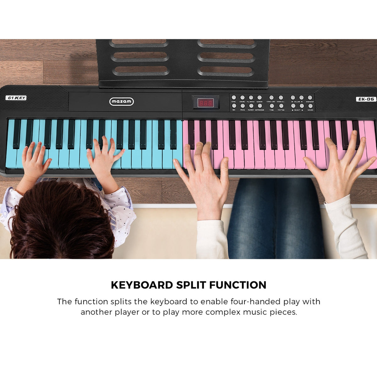 Mazam 61‑Key Foldable Electronic Piano Keyboard Portable Microphone for Beginner