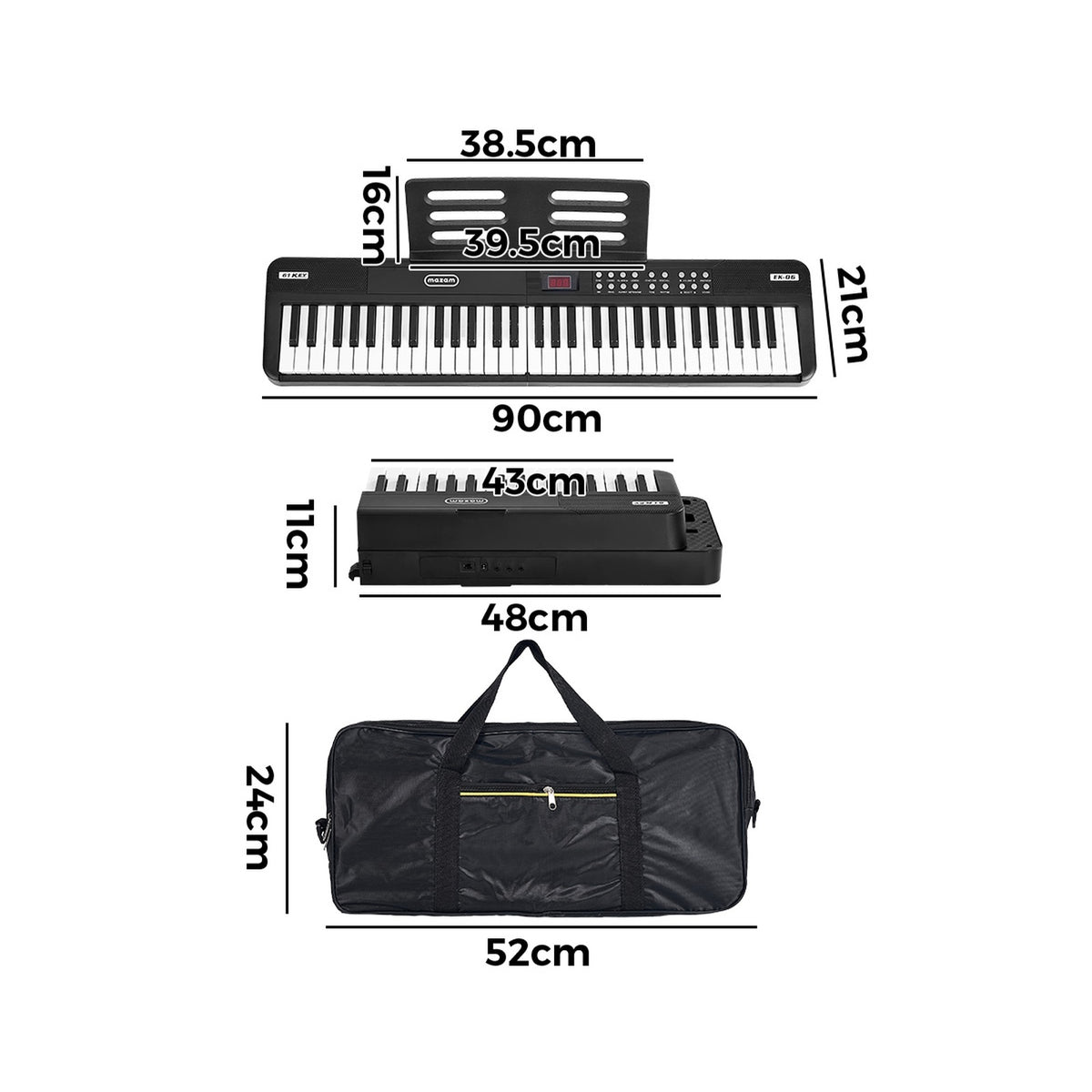 Mazam 61‑Key Foldable Electronic Piano Keyboard Portable Microphone for Beginner