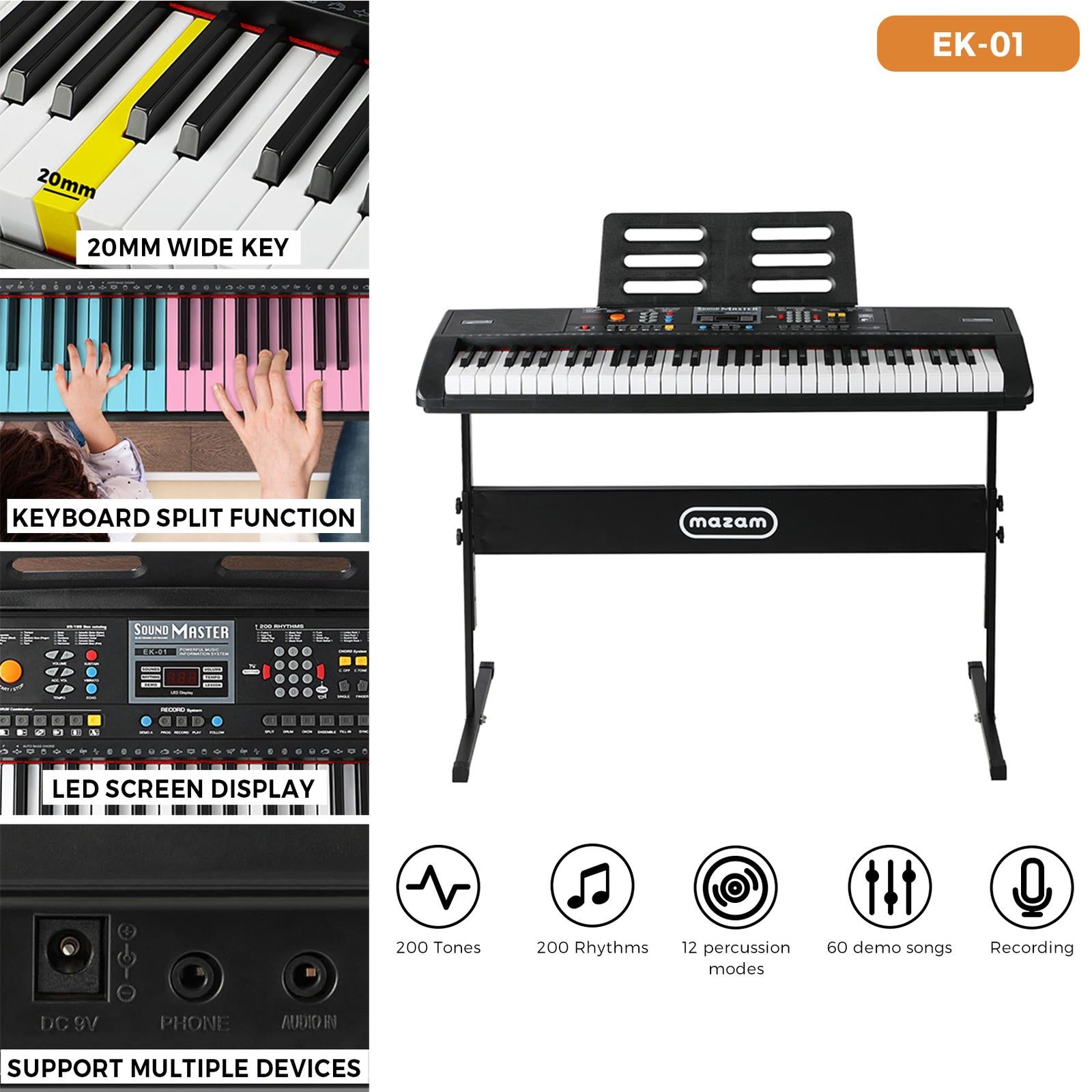 Mazam 61 Keys Electronic Piano Keyboard Electric Keyboards Musical Kids Toy Gift - Sunyee
