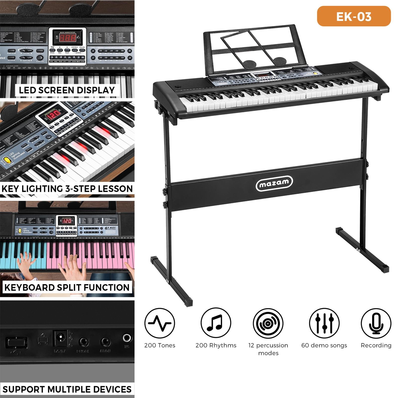 Mazam 61 Keys Electronic Piano Keyboard Electric Keyboards Musical Kids Toy Gift - Sunyee