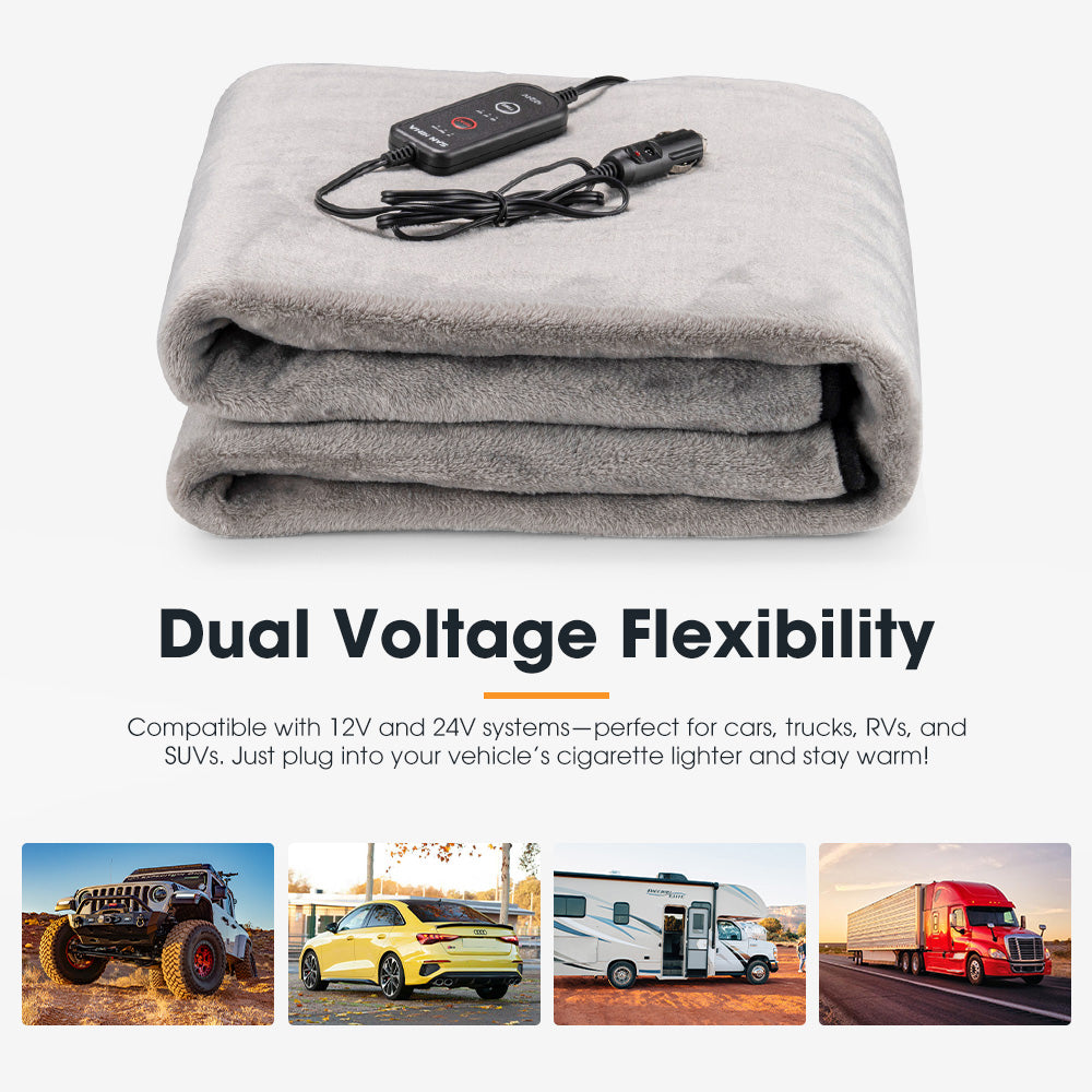 San Hima 12V Electric Blanket with Controller Washable Throw Rug Travel Camping - Sunyee