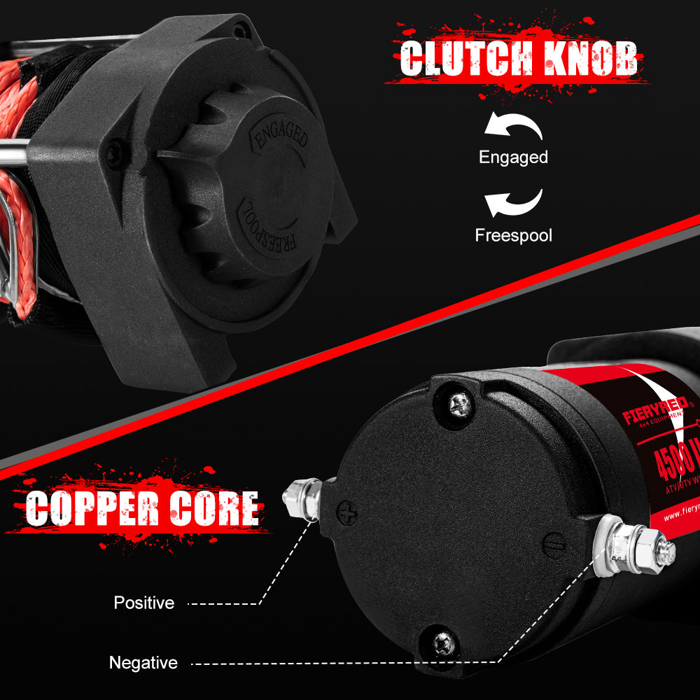 FIERYRED Electric Winch 4500LBS/2045kg 12V Synthetic Rope - Sunyee