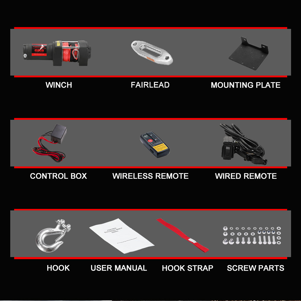 FIERYRED Electric Winch 4500LBS/2045kg 12V Synthetic Rope - Sunyee