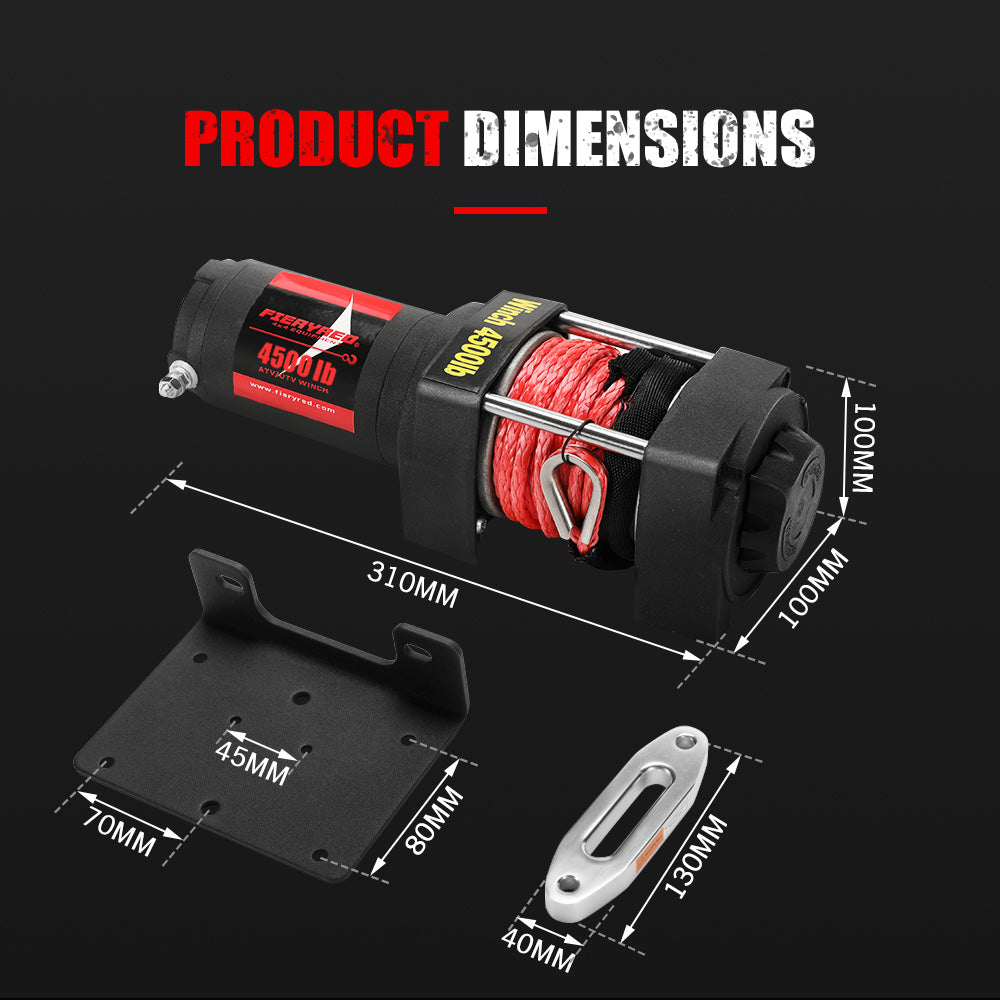 FIERYRED Electric Winch 4500LBS/2045kg 12V Synthetic Rope - Sunyee