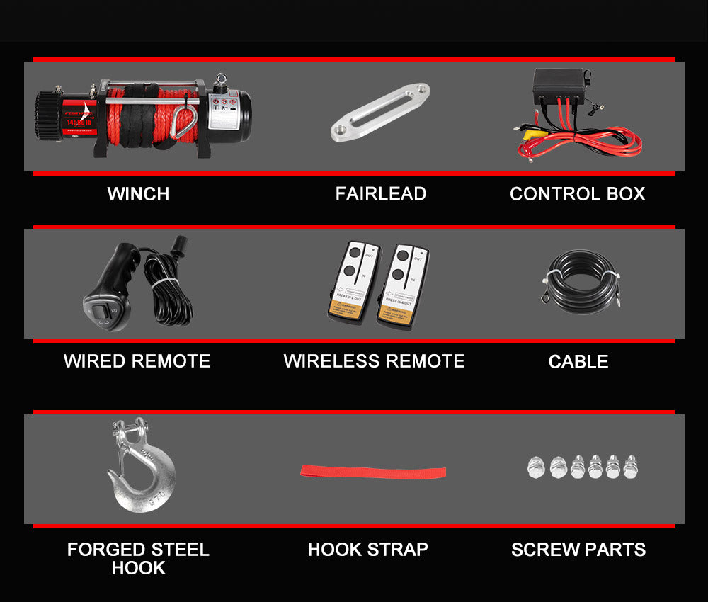 14500LBS 12V Synthetic Rope Electric Winch - Sunyee