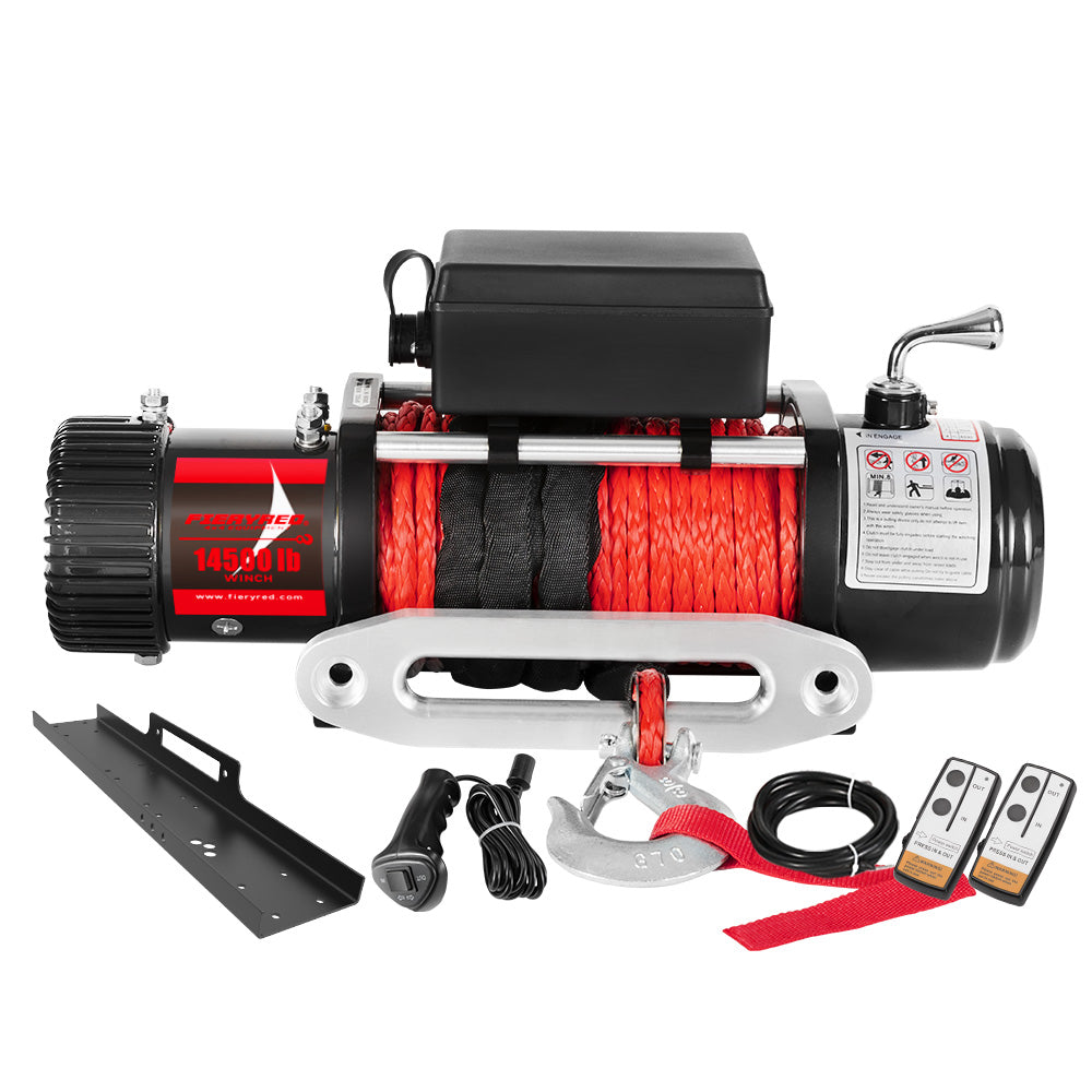 Fieryred 14500LBS 12V Synthetic Rope Electric Winch with Cradle - Sunyee