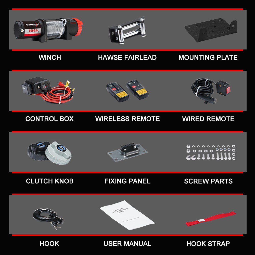FIERYRED 12V 5500LBS Steel Cable Electric Winch - Sunyee