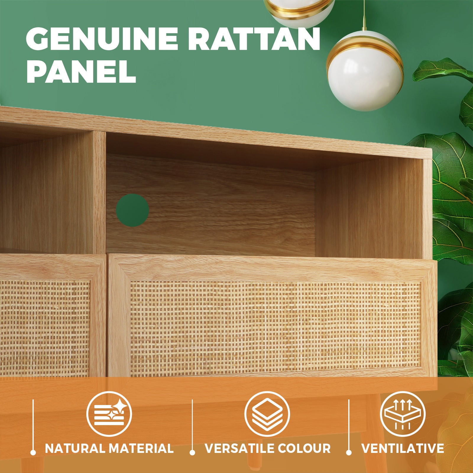 Oikiture TV Cabinet Entertainment Unit Stand Storage Rattan Door Drawers Wooden - Sunyee