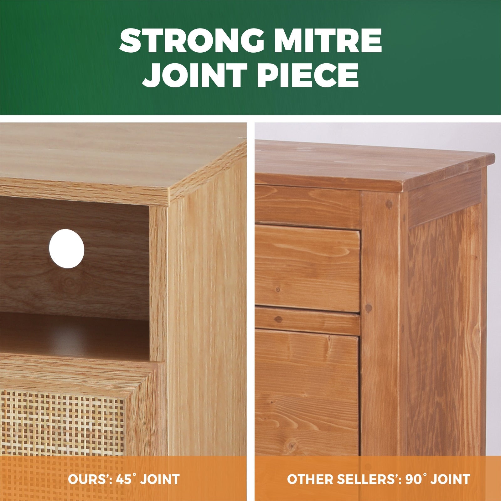 Oikiture TV Cabinet Entertainment Unit Stand Storage Rattan Door Drawers Wooden - Sunyee