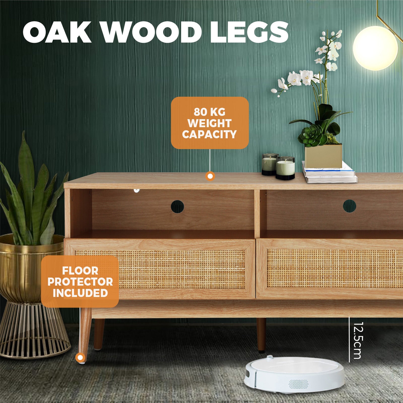 Oikiture TV Cabinet Entertainment Unit Stand Storage Rattan Door Drawers Wooden - Sunyee