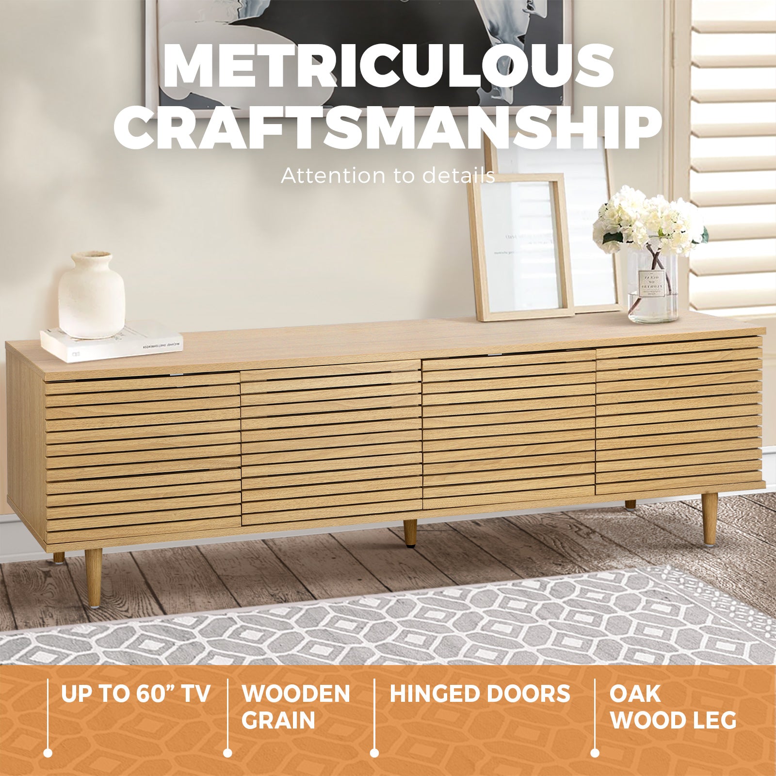 Oikiture TV Cabinet Entertainment Unit Stand Storage Unique Door Furniture 160CM - Sunyee