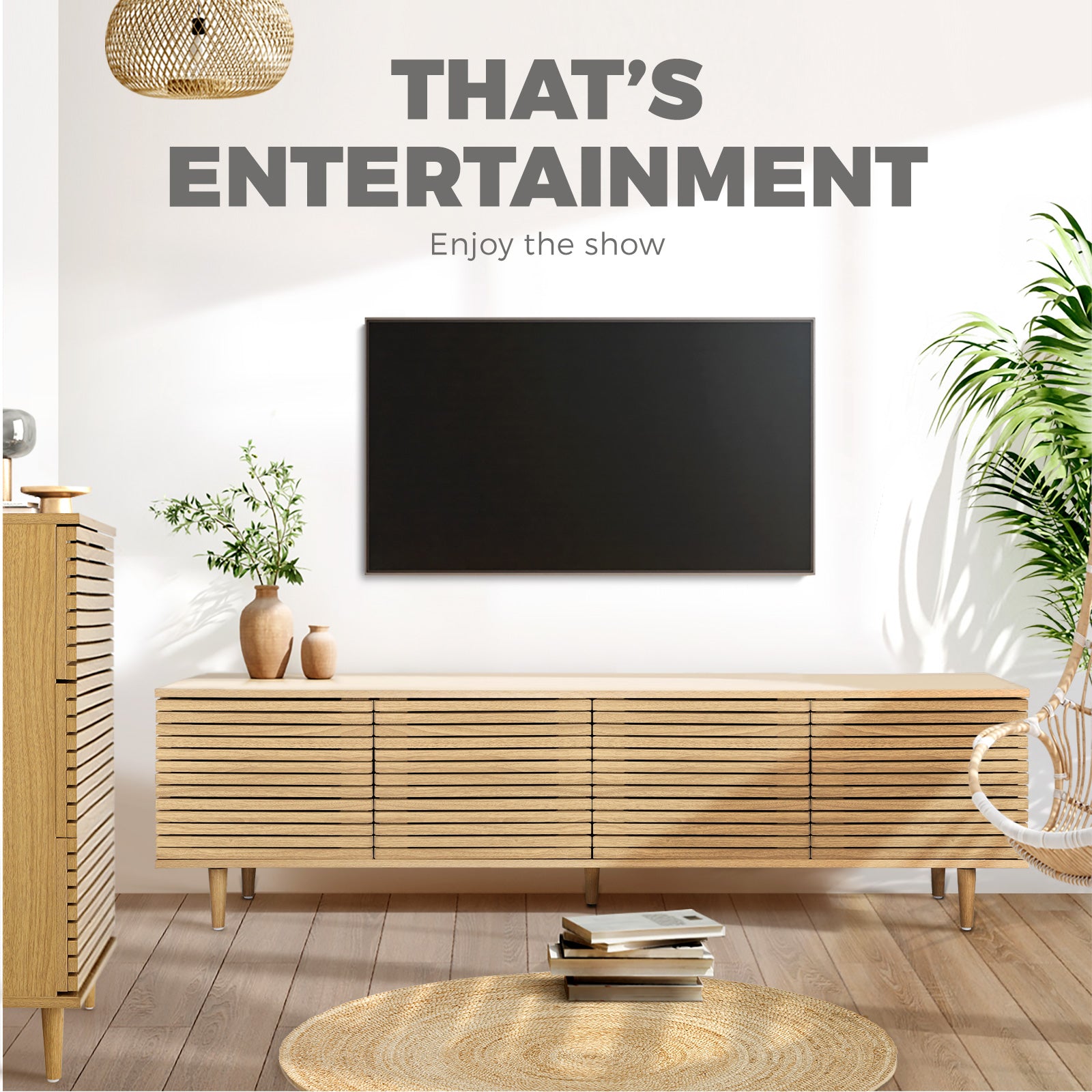 Oikiture TV Cabinet Entertainment Unit Stand Storage Unique Door Furniture 160CM - Sunyee