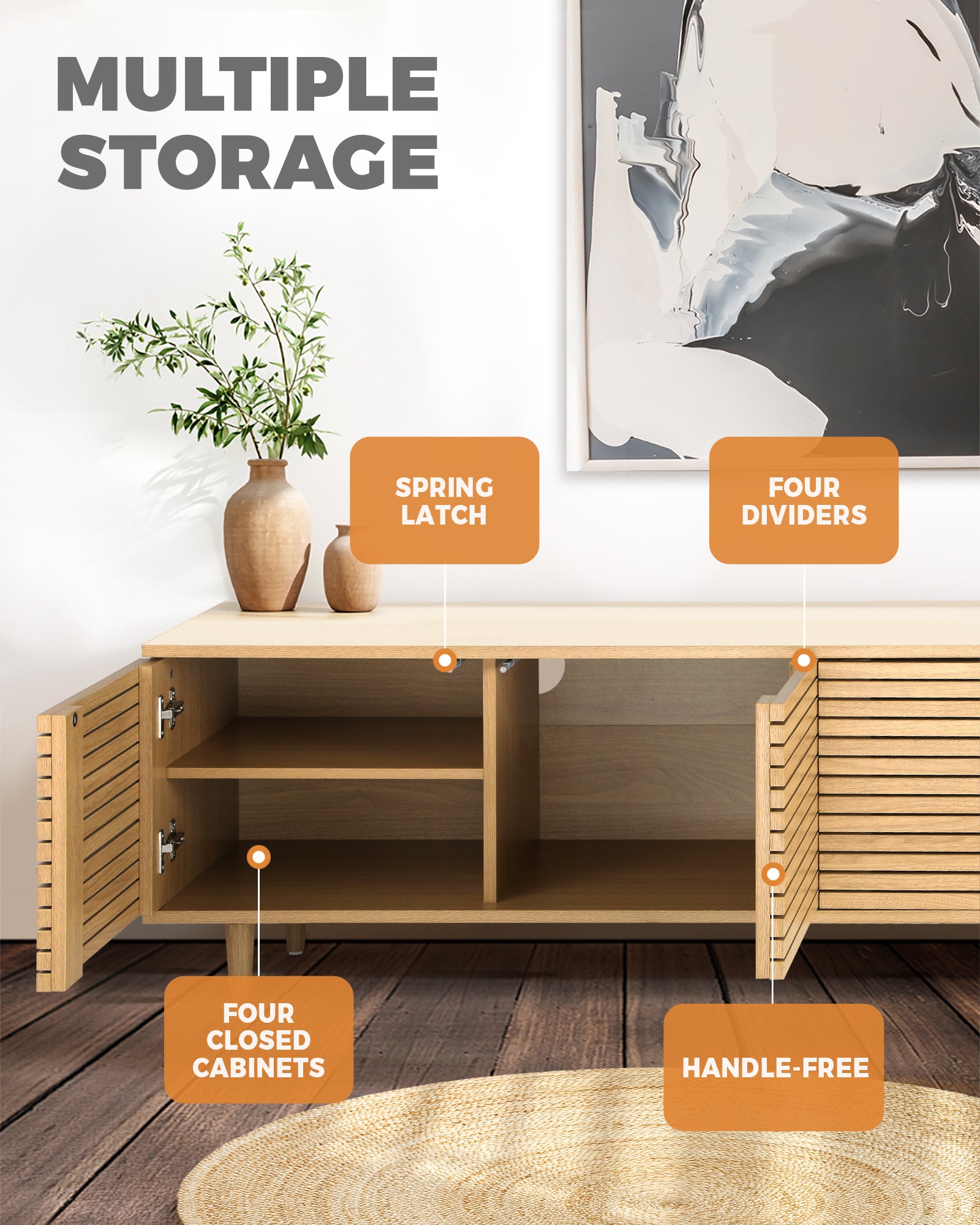 Oikiture TV Cabinet Entertainment Unit Stand Storage Unique Door Furniture 160CM - Sunyee