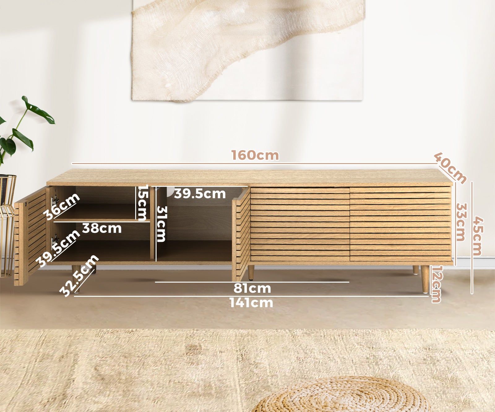 Oikiture TV Cabinet Entertainment Unit Stand Storage Unique Door Furniture 160CM - Sunyee