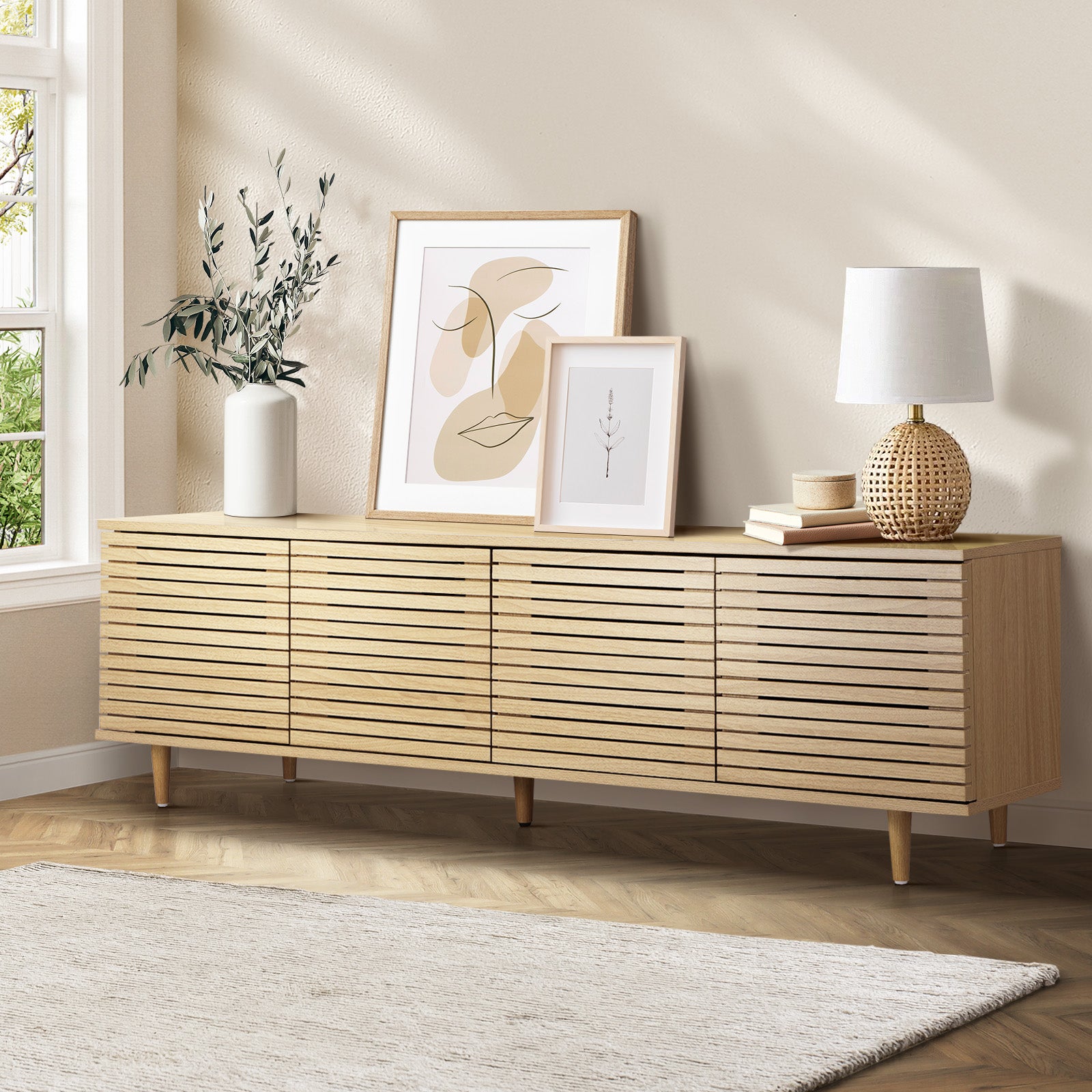 Oikiture TV Cabinet Entertainment Unit Stand Storage Unique Door Furniture 160CM - Sunyee