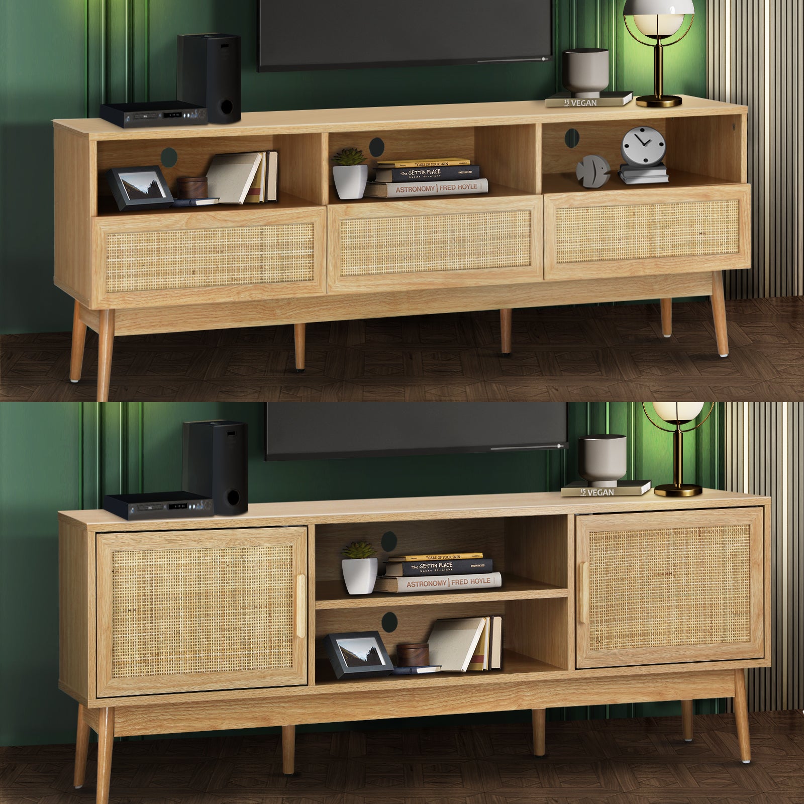 Oikiture TV Cabinet Entertainment Unit Stand Storage Rattan Door Shelves Rack - Sunyee