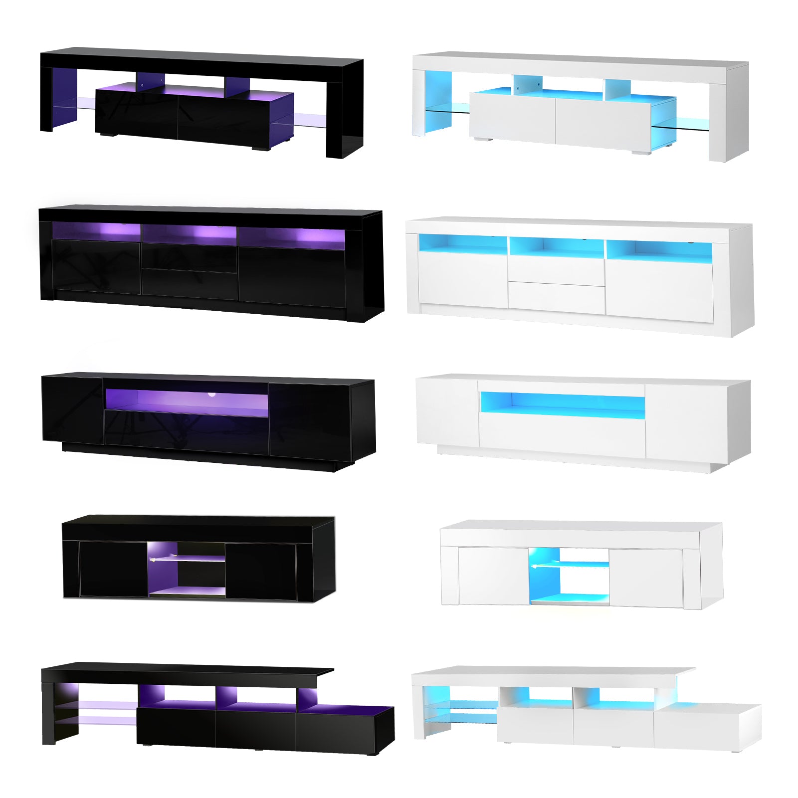 Oikiture TV Cabinet Entertainment Unit Stand LED RGB Gloss Storage Furniture - Sunyee
