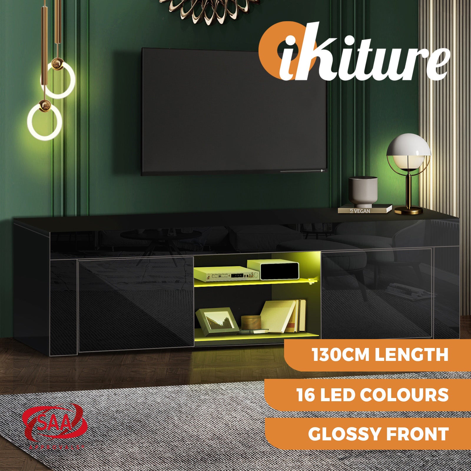Oikiture TV Cabinet Entertainment Unit Stand LED RGB Gloss Storage Furniture - Sunyee