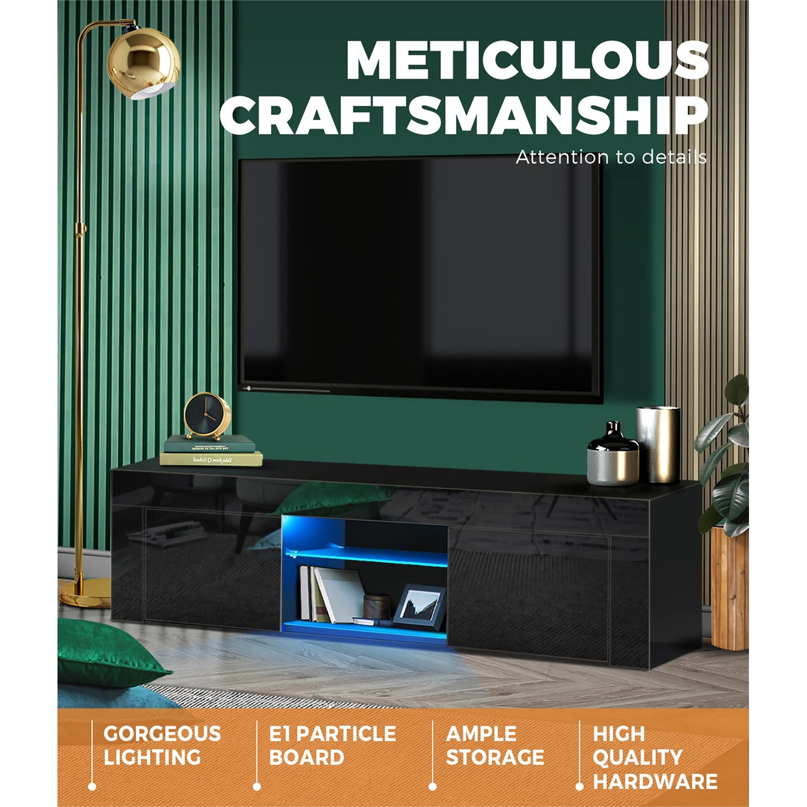 Oikiture TV Cabinet Entertainment Unit Stand RGB LED Gloss Furniture 130cm - Sunyee