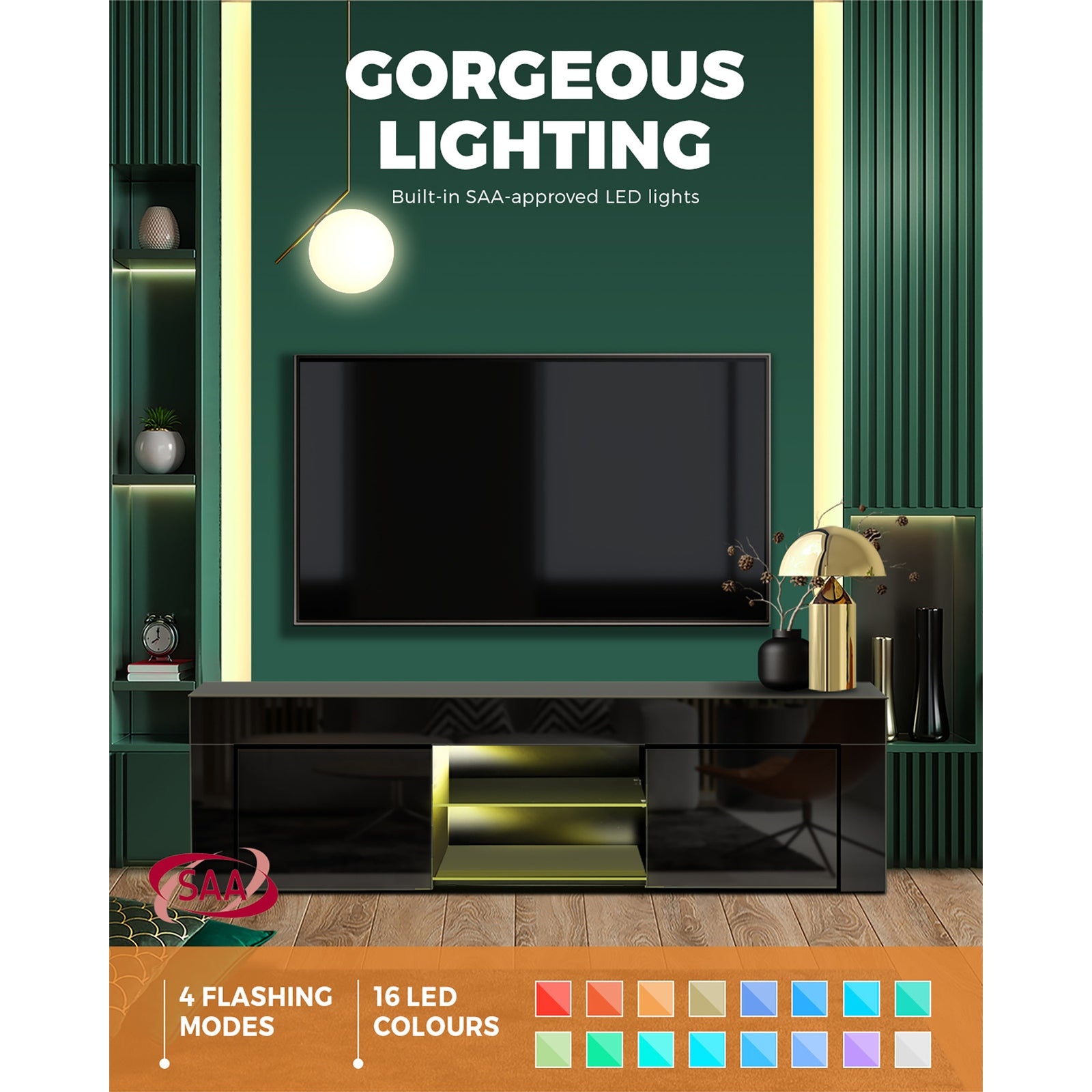 Oikiture TV Cabinet Entertainment Unit Stand RGB LED Gloss Furniture 130cm - Sunyee