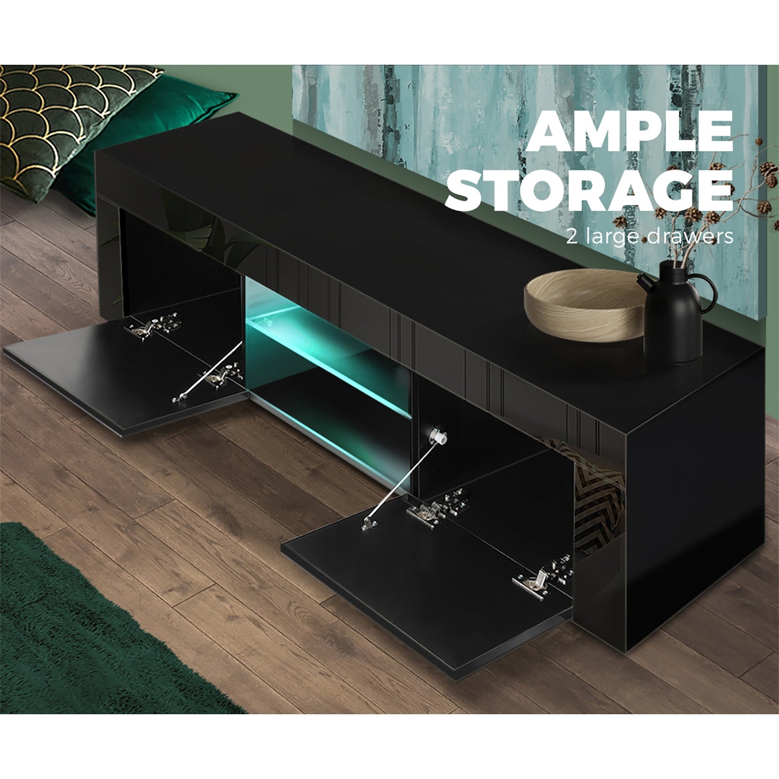 Oikiture TV Cabinet Entertainment Unit Stand RGB LED Gloss Furniture 130cm - Sunyee