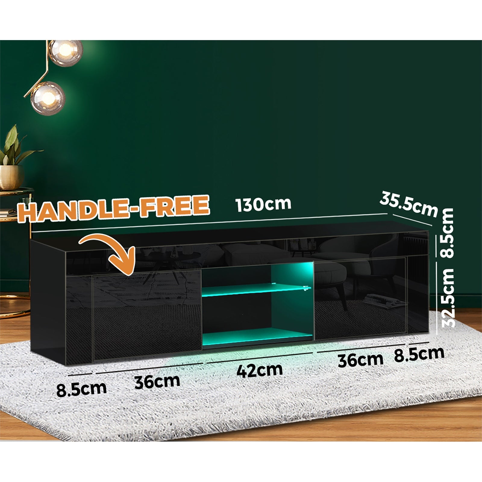 Oikiture TV Cabinet Entertainment Unit Stand RGB LED Gloss Furniture 130cm - Sunyee