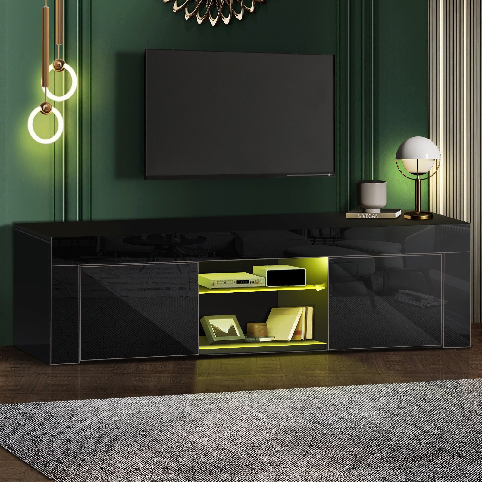 Oikiture TV Cabinet Entertainment Unit Stand RGB LED Gloss Furniture 130cm - Sunyee