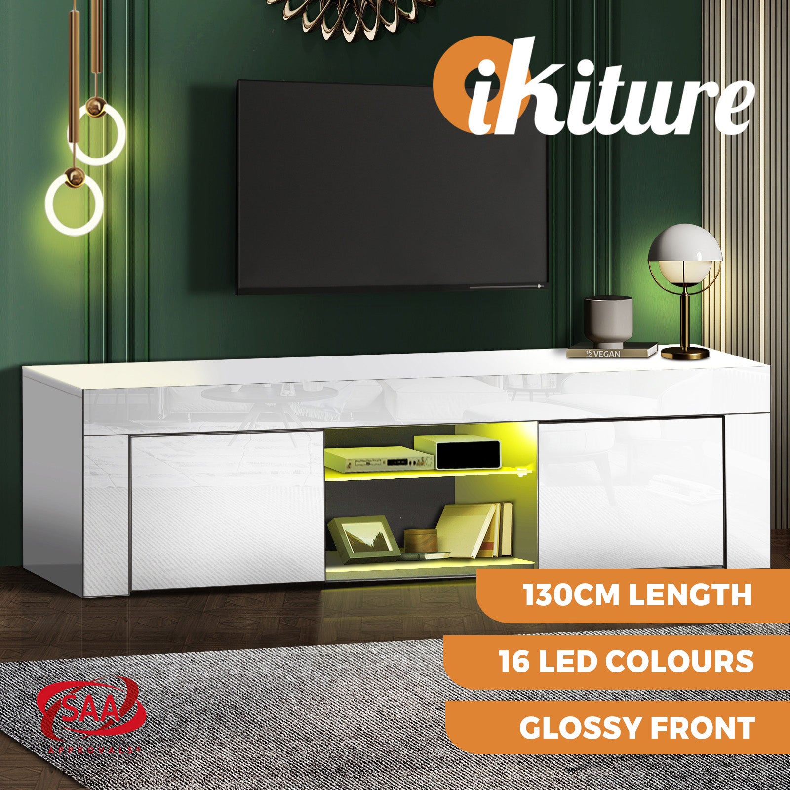Oikiture TV Cabinet Entertainment Unit Stand LED RGB Gloss Storage Furniture - Sunyee
