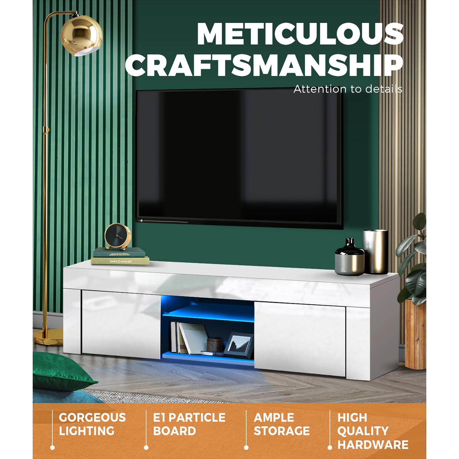 Oikiture TV Cabinet Entertainment Unit Stand RGB LED Gloss Furniture 130cm - Sunyee