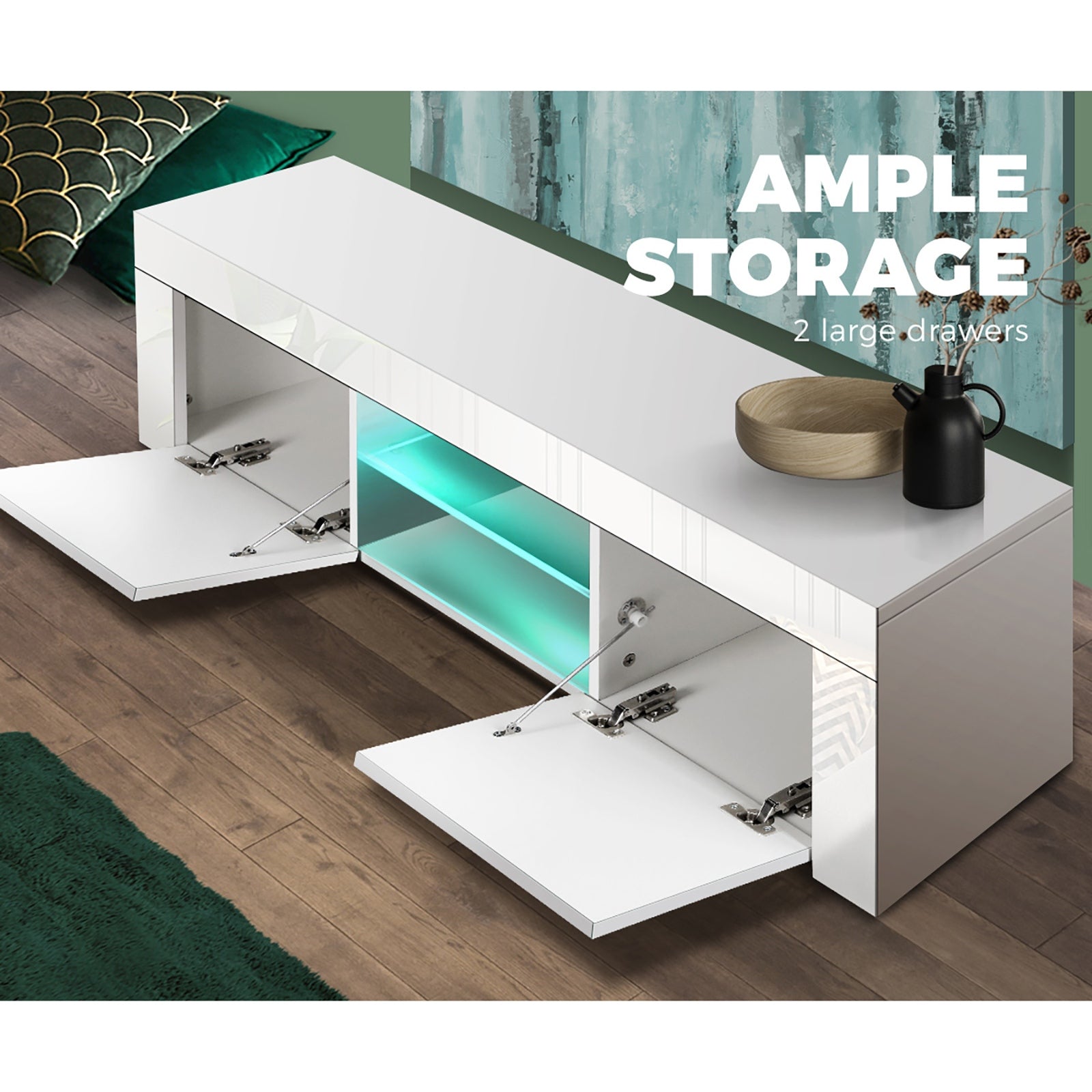 Oikiture TV Cabinet Entertainment Unit Stand RGB LED Gloss Furniture 130cm - Sunyee