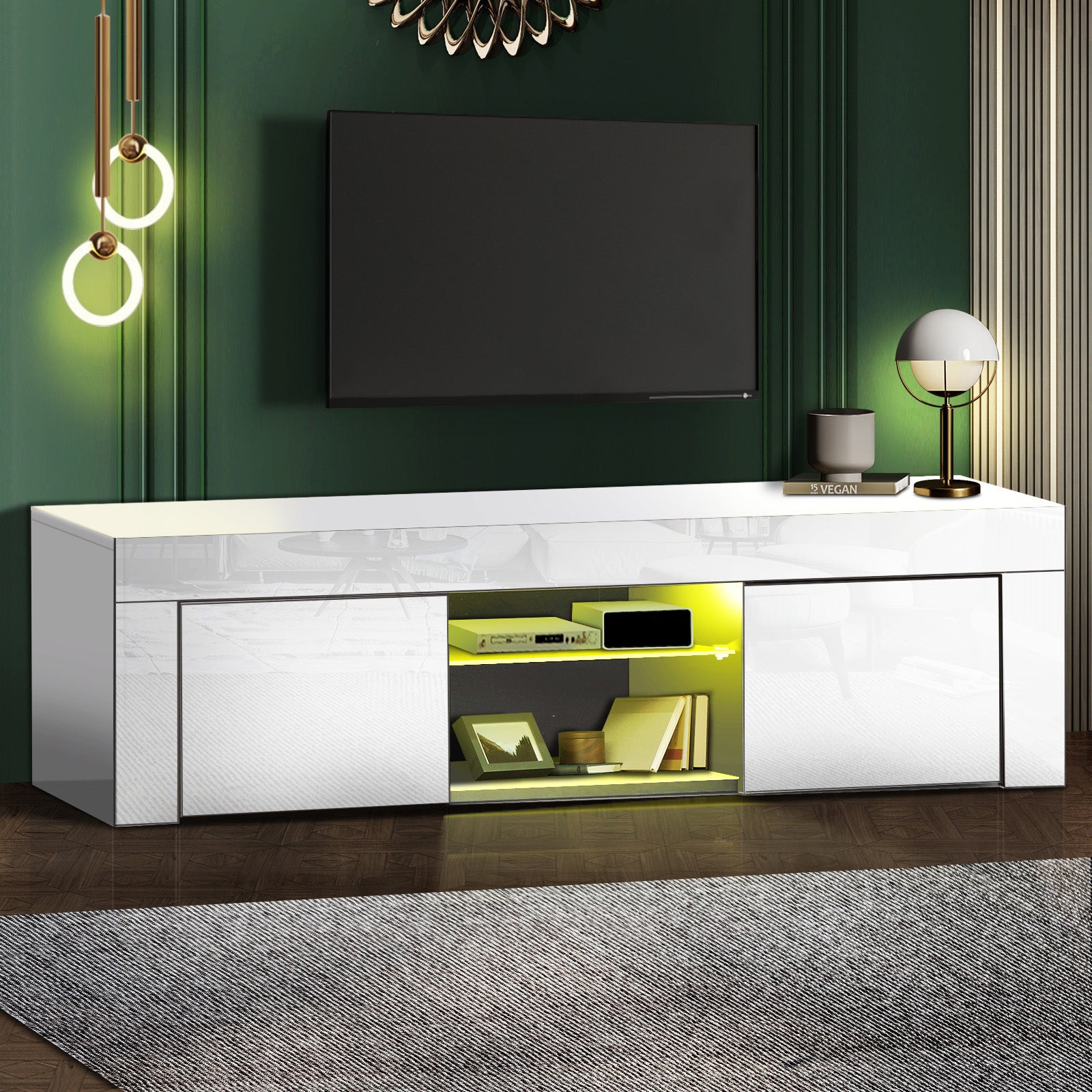 Oikiture TV Cabinet Entertainment Unit Stand RGB LED Gloss Furniture 130cm - Sunyee