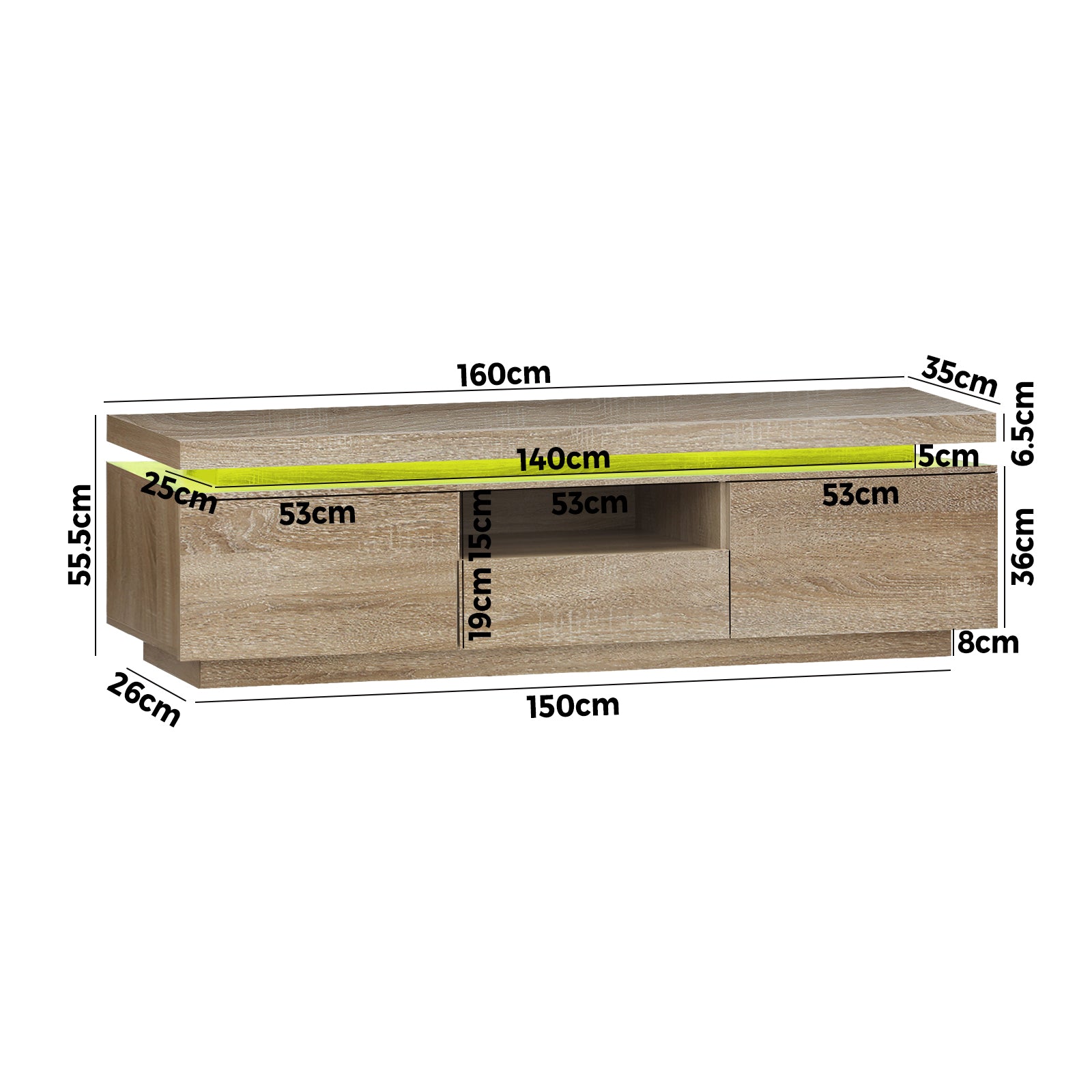 Oikiture TV Cabinet Entertainment Unit Stand RGB LED Furniture Wooden Shelf - Sunyee
