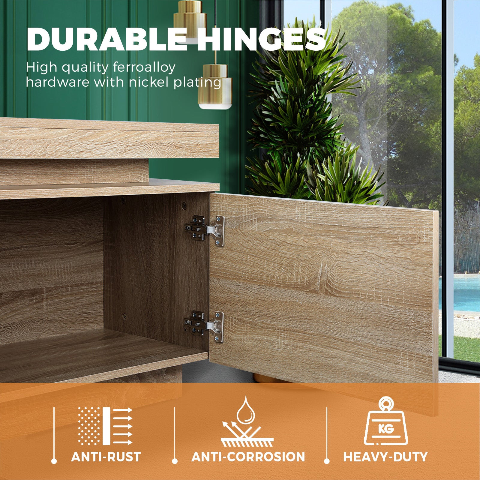 Oikiture TV Cabinet Entertainment Unit Stand RGB LED Furniture Wooden Shelf - Sunyee