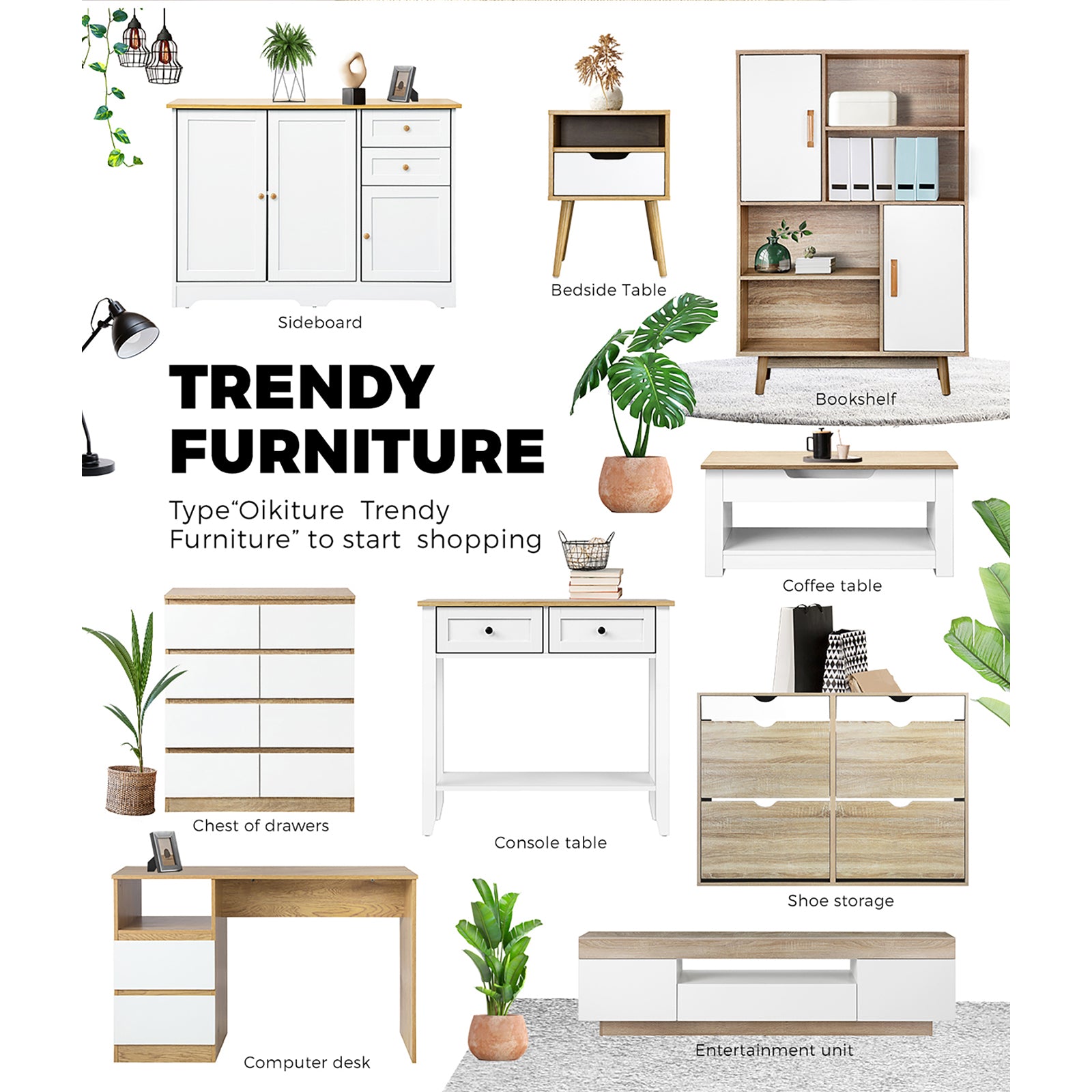 Oikiture TV Cabinet Entertainment Unit Stand RGB LED Storage Drawer Furniture - Sunyee