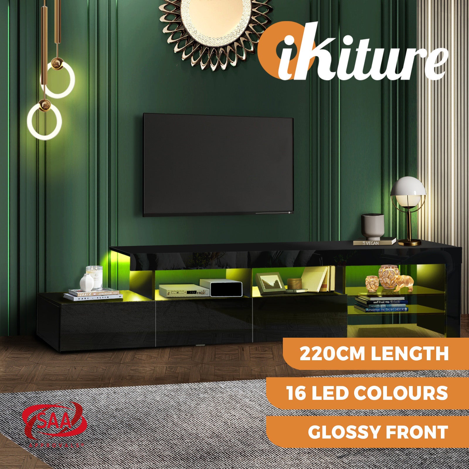 Oikiture TV Cabinet Entertainment Unit Stand LED RGB Gloss Storage Furniture - Sunyee