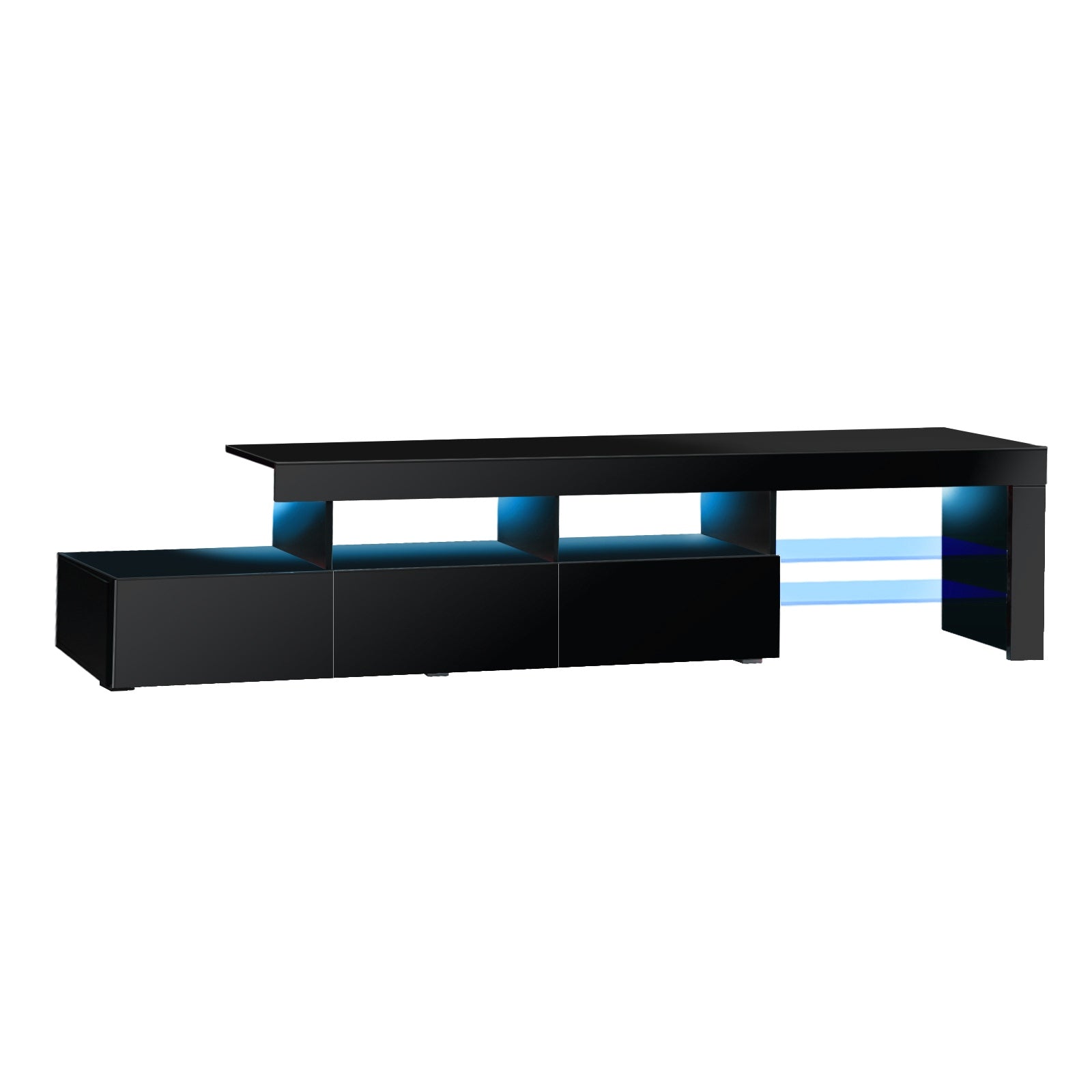 Oikiture TV Stand Cabinet LED Entertainment Unit Gloss Wooden 3 Drawers Black - Sunyee