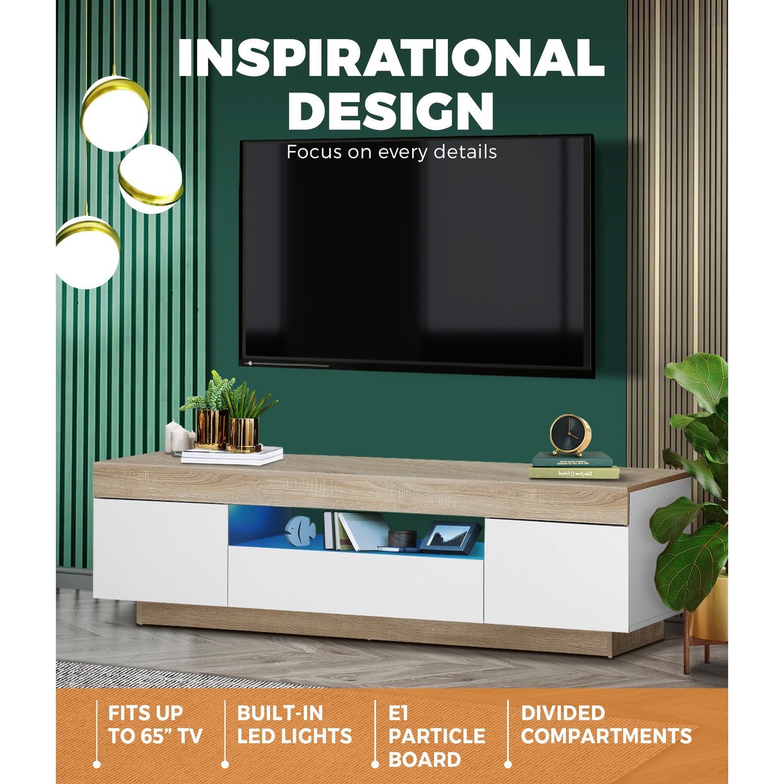 Oikiture TV Cabinet Entertainment Unit Stand RGB LED Storage Furniture 180cm - Sunyee