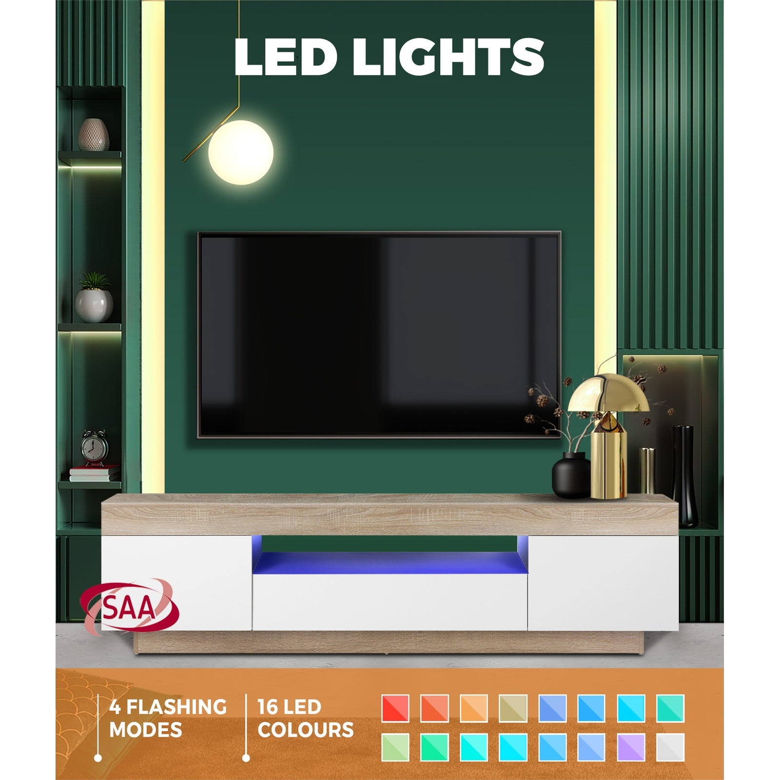 Oikiture TV Cabinet Entertainment Unit Stand RGB LED Storage Furniture 180cm - Sunyee