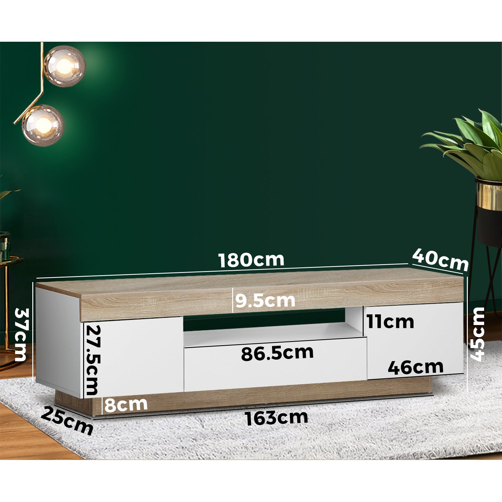 Oikiture TV Cabinet Entertainment Unit Stand RGB LED Storage Furniture 180cm - Sunyee