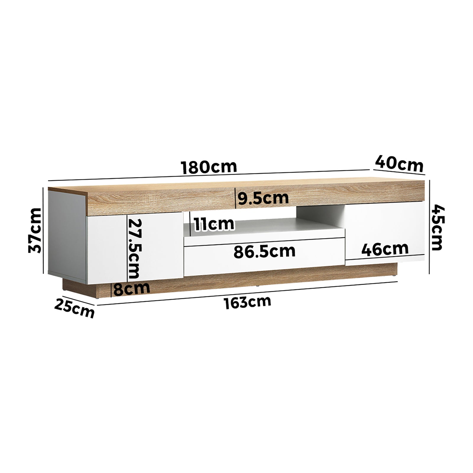 Oikiture TV Cabinet Entertainment Unit Stand RGB LED Storage Furniture 180cm - Sunyee