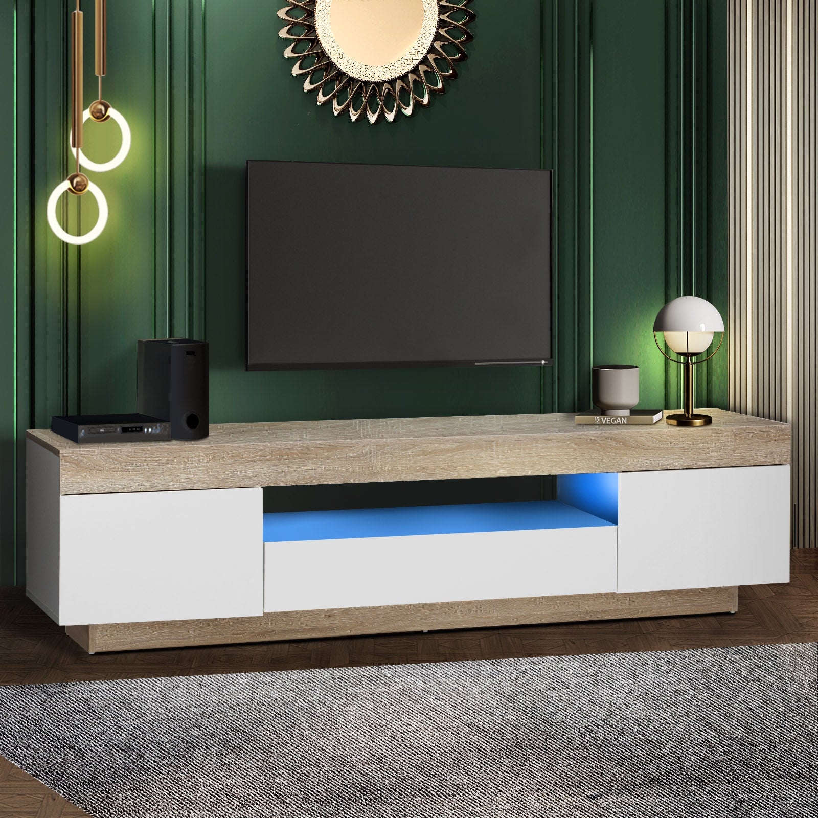 Oikiture TV Cabinet Entertainment Unit Stand RGB LED Storage Furniture 180cm - Sunyee